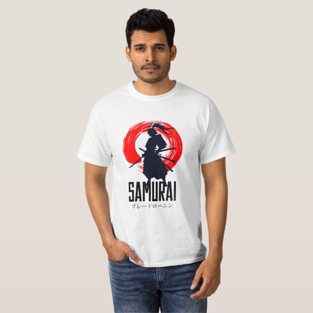 Samurai Print Cotton T-Shirt – Bold Japanese  (Front Full)