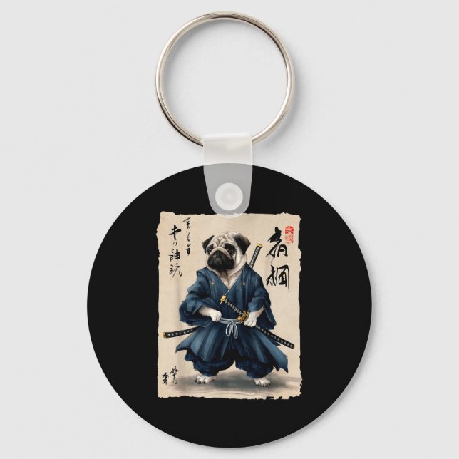 Samurai Pug Japanese Anime Dog Pug Lover Funny For Key Ring (Front)