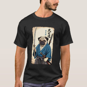 Samurai Pug Warrior With Katana Sword Bushido Dog T-Shirt