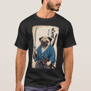 Samurai Pug Warrior With Katana Sword Bushido Dog T-Shirt