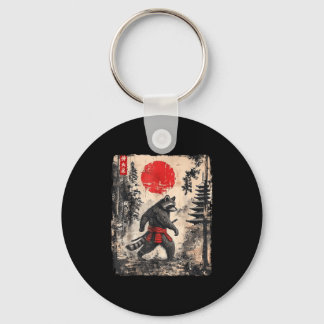 Samurai Racoon Japanese Vintage Funny Gifts Graph Key Ring