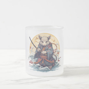 Samurai Rat Frosted Glass Coffee Mug