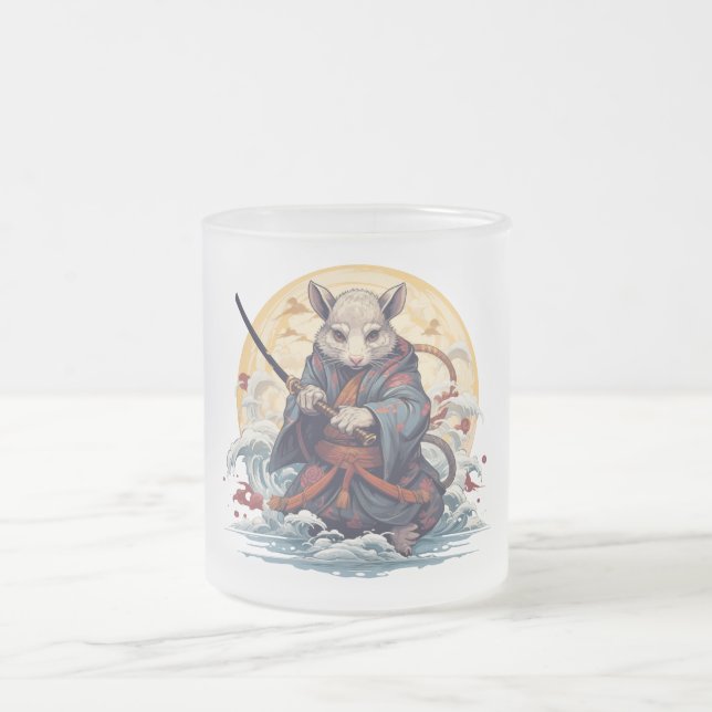 Samurai Rat  Frosted Glass Coffee Mug (Center)