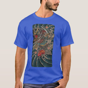 Samurai Red Oni Mask With Sword And Koi Fish In Wa T-Shirt