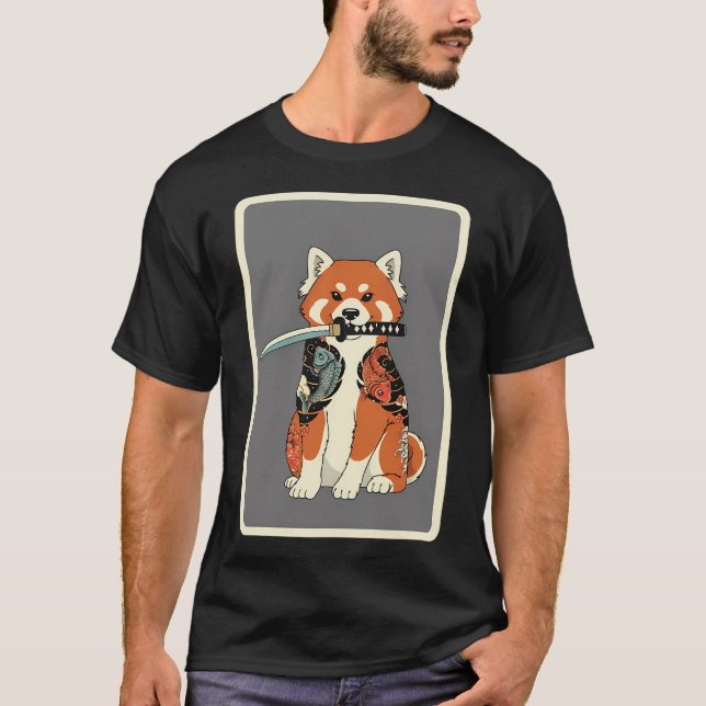 Samurai Red Panda Tattoo Style T-Shirt (Front)