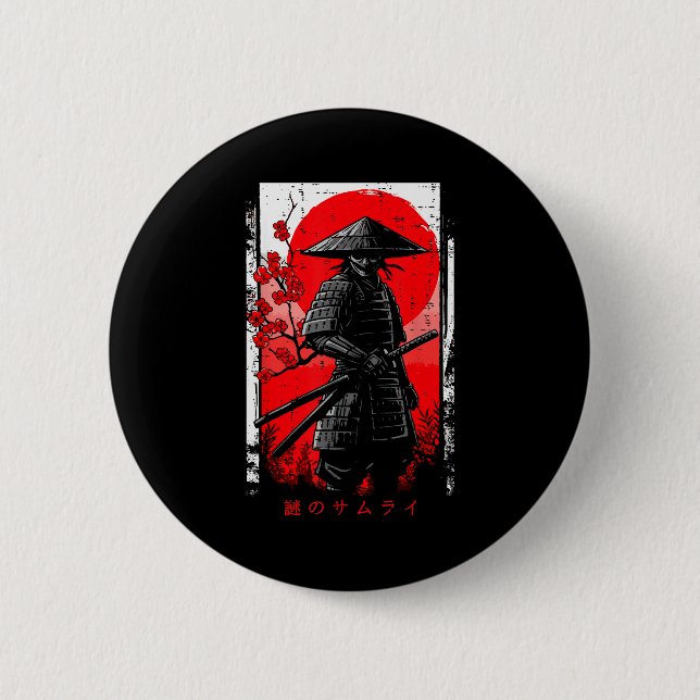 Samurai Red Sun Cherry Blossoms Japanese Art Men W 6 Cm Round Badge (Front)