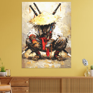 Samurai Resting Palette Knife Orange Impasto Canvas Print