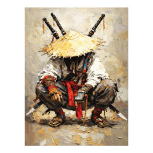 Samurai Resting Palette Knife Orange Impasto Photo Print
