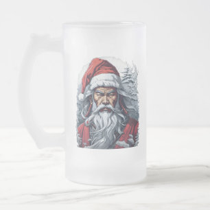 Samurai Santa Warrior Christmas Art Gift  Frosted Glass Beer Mug