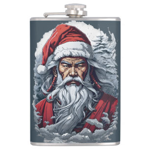 Samurai Santa Warrior Christmas Art Gift  Hip Flask