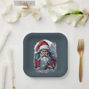 Samurai Santa Warrior Christmas Art Gift Paper Plate
