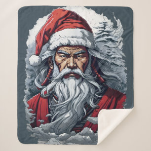 Samurai Santa Warrior Christmas Art Gift  Sherpa Blanket