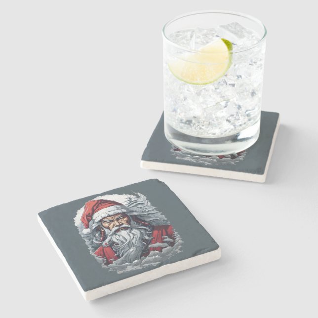Samurai Santa Warrior Christmas Art Gift  Stone Coaster (Side)