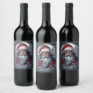 Samurai Santa Warrior Christmas Art Gift  Wine Label