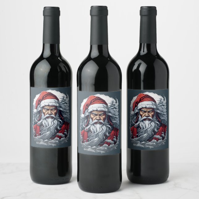 Samurai Santa Warrior Christmas Art Gift  Wine Label (Bottles)