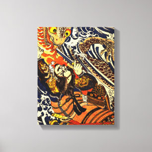 Samurai & Serpent Asian Art Canvas Print