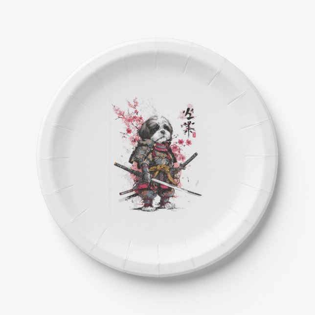 Samurai Shih Tzu � Epic Warrior Dog Paper Plate (Front)