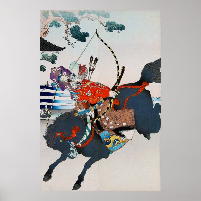Samurai Shooting a Bow, Ukiyo-e Poster (Front)