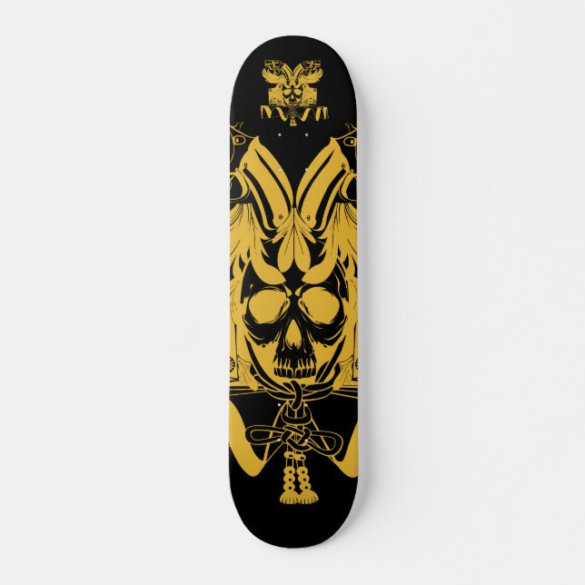 Samurai Skull Gold Black colour Skateboard (Front)