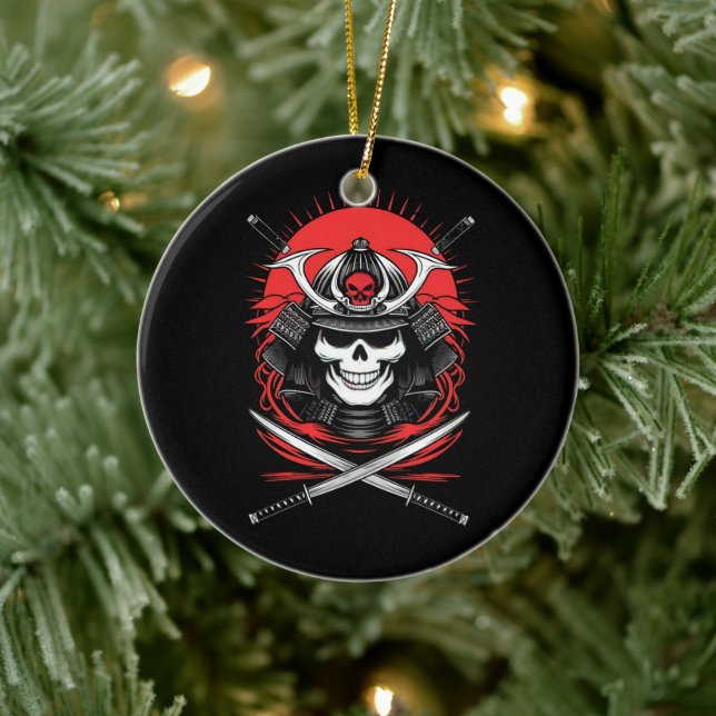 Samurai Skull Rising Sun Warrior Art Ceramic Tree Decoration (Tree)
