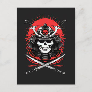 Samurai Skull Rising Sun Warrior Art Postcard