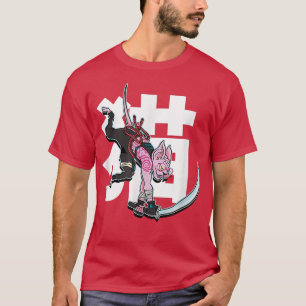 Samurai Sphyn Cat Cartoon Funny (2) T-Shirt