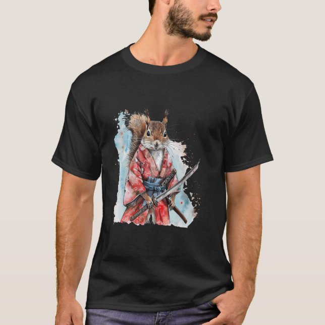 Samurai Squirrel Artwork Samurai Japanese Ninja Sq T-Shirt (Front)