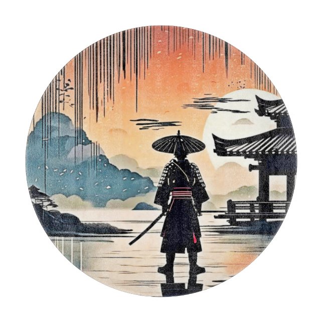 Samurai Sunset: Reflective Journey Cutting Board (Front)