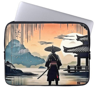 Samurai Sunset: Reflective Journey Laptop Sleeve