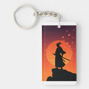 Samurai Sunset Silhouette Keychain – Bold Minimali