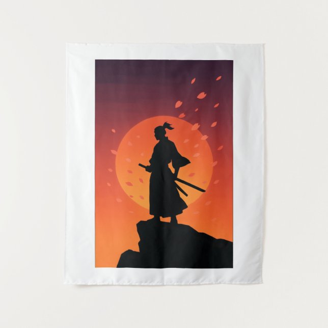Samurai Sunset Tapestry – Bold Minimalist Wall Art (Front)