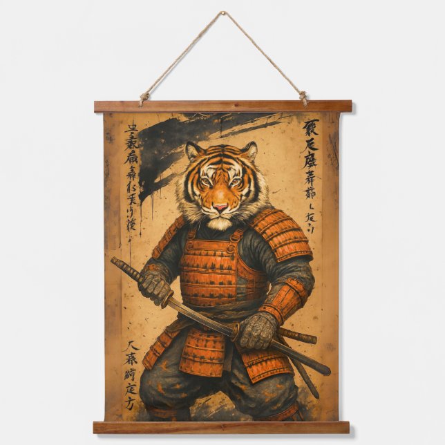 Samurai Tiger – Sumi-e Ink Warrior Art Hanging Tapestry (Front)