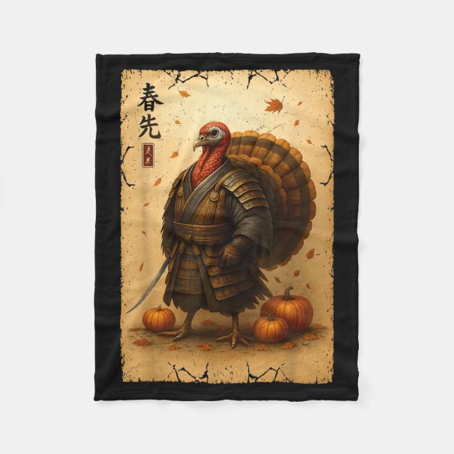 Samurai Turkey Thanksgiving Japanese Warrior Anime Fleece Blanket (Front)