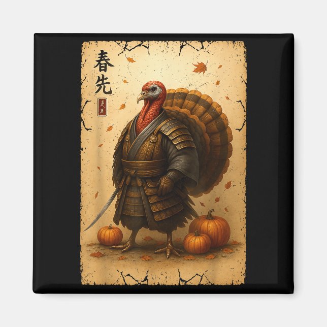 Samurai Turkey Thanksgiving Japanese Warrior Anime Magnet (Front)