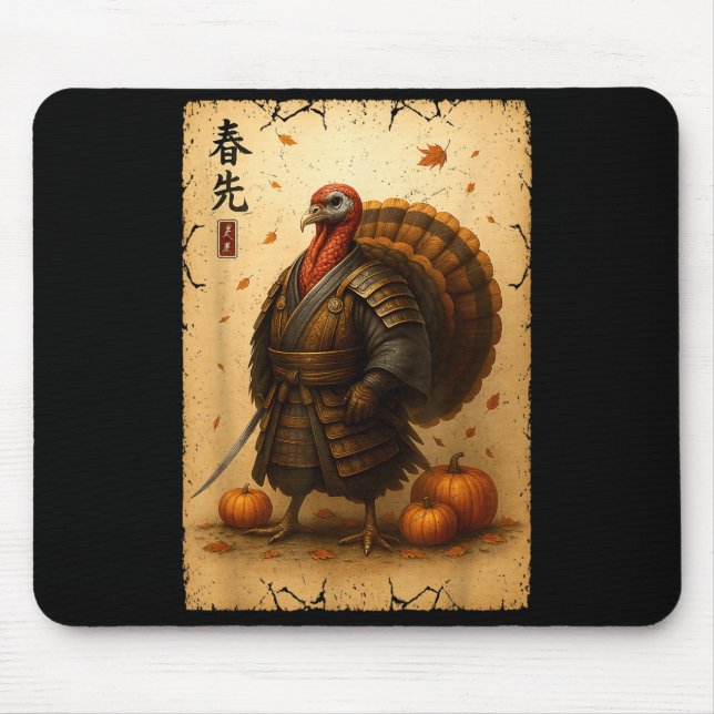 Samurai Turkey Thanksgiving Japanese Warrior Anime Mouse Mat (Front)