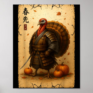 Samurai Turkey Thanksgiving Japanese Warrior Anime Poster