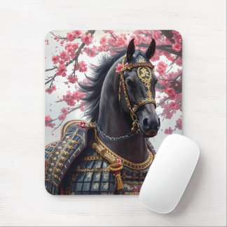 Samurai War Horse with Cherry Blossoms Mouse Mat