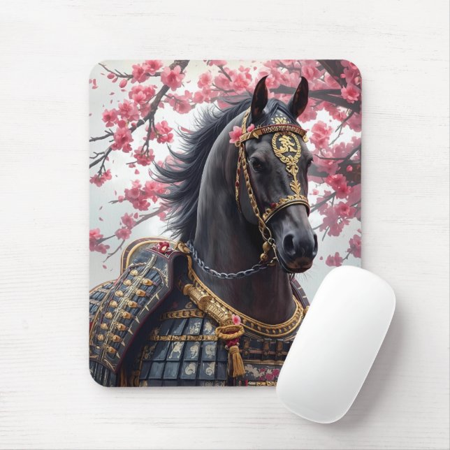 Samurai War Horse with Cherry Blossoms Mouse Mat (With Mouse)