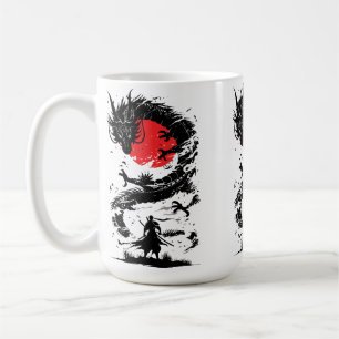 Samurai Warrior and Dragon Battle Coffee Mug
