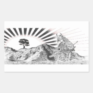 Samurai warrior and raising sun - M1 Rectangular Sticker