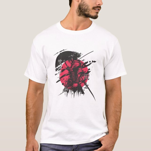 Samurai Warrior Art T-Shirt – Japanese Ink Style M (Front)