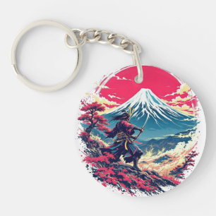 Samurai Warrior at Mount Fuji Japanese Art Key Ring