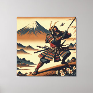 Samurai Warrior at Mount Fuji - Ukiyo-e Art  Canvas Print