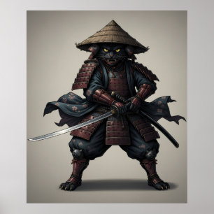 Samurai Warrior Black Cat Poster