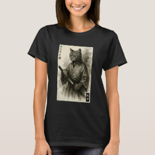 Samurai Warrior Cat Ukiyo-e Japanese Edo Painting T-Shirt