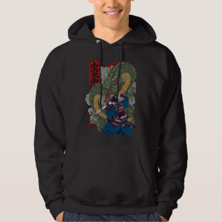 Samurai Warrior Facing Fierce Dragon Japanese Art Hoodie