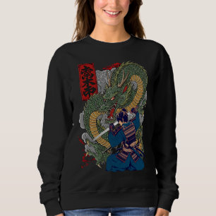 Samurai Warrior Facing Fierce Dragon Japanese Art Sweatshirt