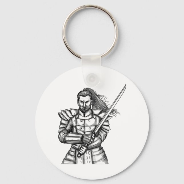 Samurai Warrior Fight Stance Tattoo Key Ring (Front)