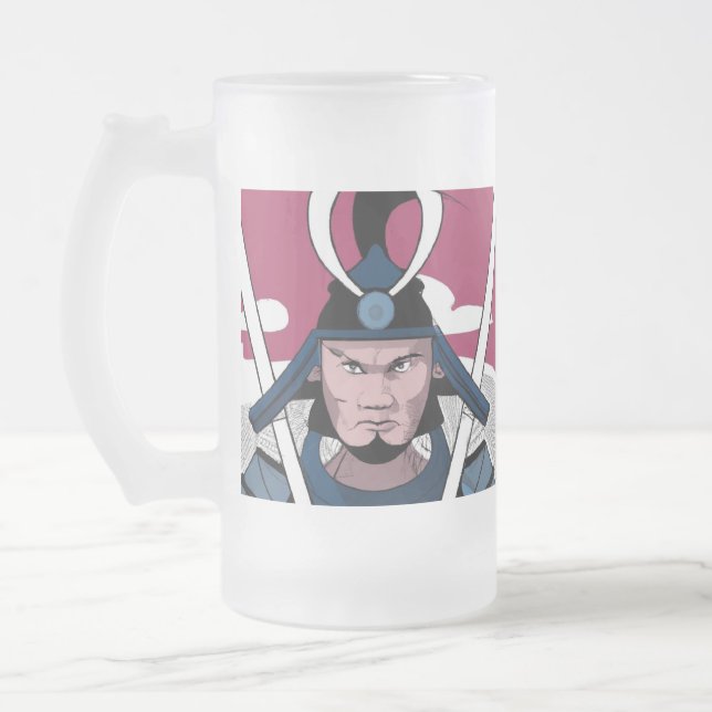 Samurai warrior frosted glass beer mug (Left)