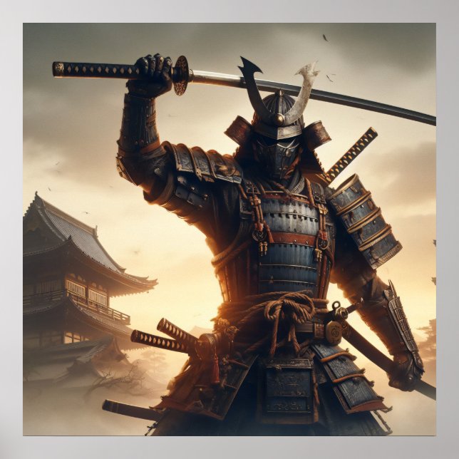  Samurai Warrior in Dark Armour with Dramatic ligh Poster (Front)